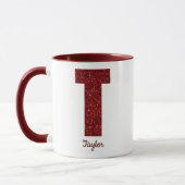 Moderne Glitter Monogram T Mok met Naam (Links)