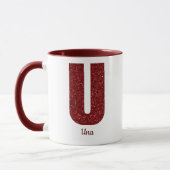 Moderne Glitter Monogram U Mok met Naam (Links)