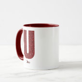Moderne Glitter Monogram U Mok met Naam (Voorkant links)