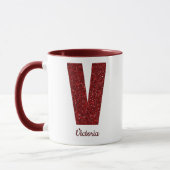 Moderne Glitter Monogram V Mok met Naam (Links)