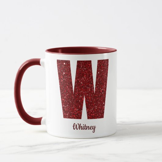 Moderne Glitter Monogram W Mok met Naam (Links)