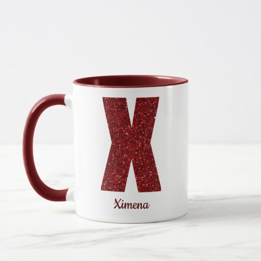 Moderne Glitter Monogram X Mok met Naam (Links)