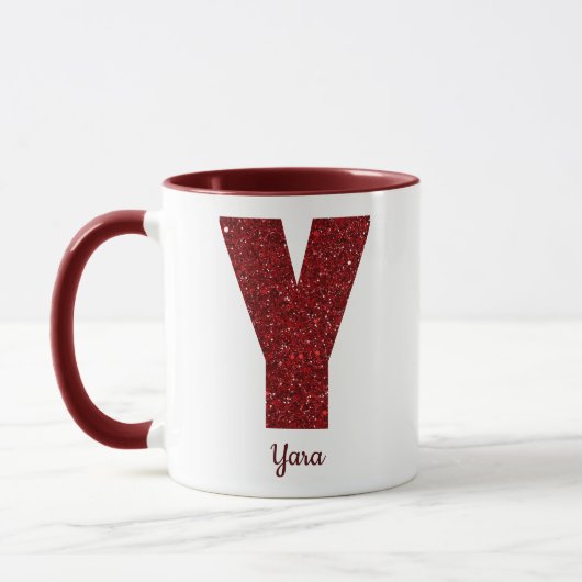 Moderne Glitter Monogram Y Mok met Naam (Links)