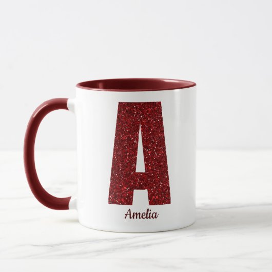 Moderne Glitter Monogramme Mok met Naam (Links)