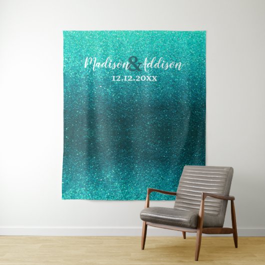 Moderne Glitter Ombre Bruiloften Foto Booth Achter Wandkleed (In situ)