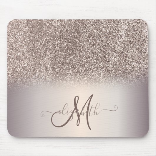 Moderne Glitter Ombre Koele Monogram Muismat (Voorkant)