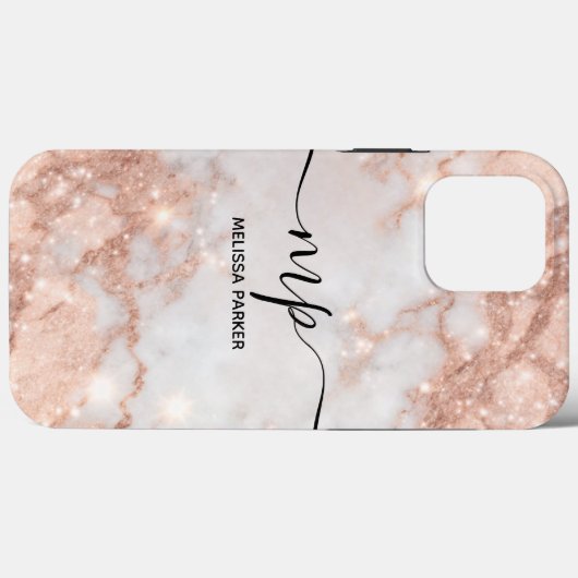 Moderne Glitter Ombre Marble Chic Monogrammed Case-Mate iPhone Case (Achterkant (horizontaal))