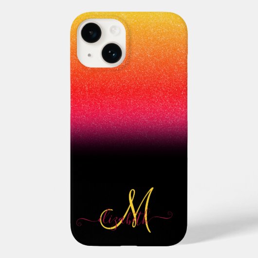 Moderne Glitter Ombre Monogram Zwart Case-Mate iPhone Case (Achterkant)