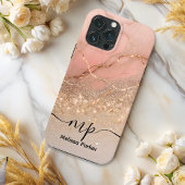 Moderne glitter ombre roos marmeren chic monogramm Case-Mate iPhone case
