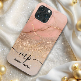 Moderne glitter ombre roos marmeren chic monogramm Case-Mate iPhone case