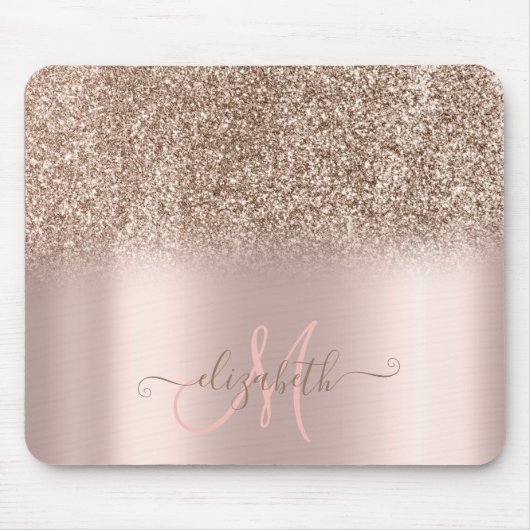 Moderne Glitter Ombre Roze Goud Monogram Muismat (Voorkant)