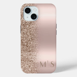 Moderne Glitter Ombre Roze Gouden Monogram iPhone 15 Case