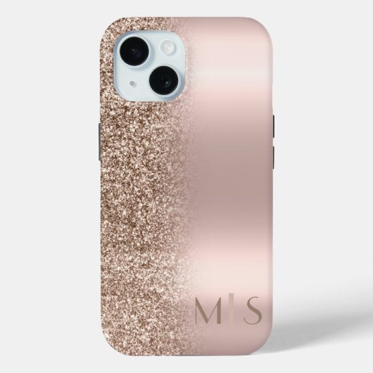 Moderne Glitter Ombre Roze Gouden Monogram Case-Mate iPhone Case (Achterkant)