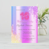 Moderne Glitter Ombre Violet Drips Neon Sweet 16 Kaart (Staand voorkant)