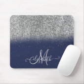 Moderne Glitter Ombre Zilveren Monogram Navy Blauw Muismat (Met muis)
