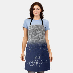 Moderne Glitter Ombre Zilveren Monogram Navy Blauw Schort
