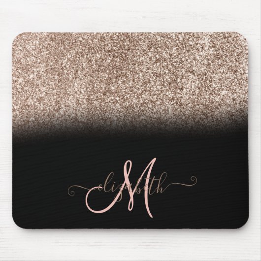 Moderne Glitter Ombre Zwarte Monogram Muismat (Voorkant)