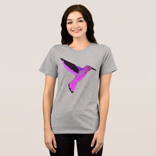 Moderne glitter paarse roze kolibrie Tri-Blend shirt (Voorkant volledig)