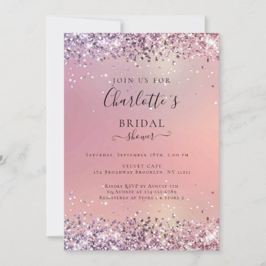 Moderne glitter Paarse-zilveren (imitat) bruids Kaart (Voorkant)