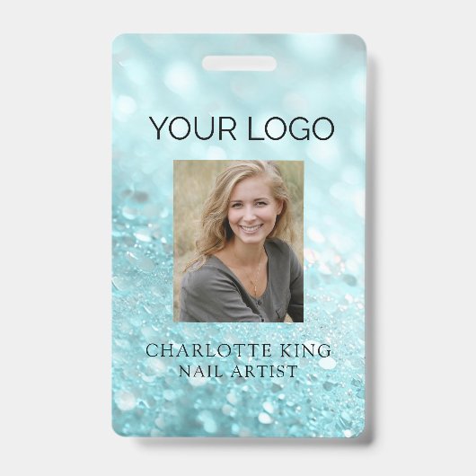 Moderne Glitter Personeelsfoto ID-badge Badge (Voorzijde)