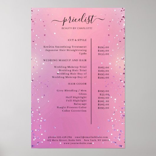 Moderne Glitter Prijslijst Poster (Voorkant)