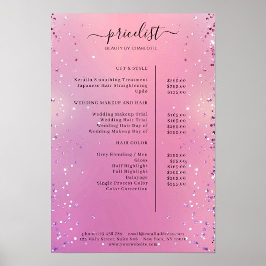 Moderne Glitter Prijslijst Poster (Voorkant)