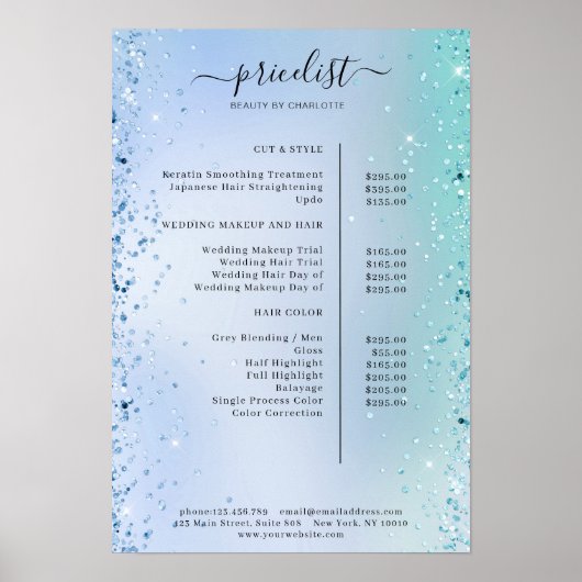 Moderne Glitter Prijslijst Poster (Voorkant)