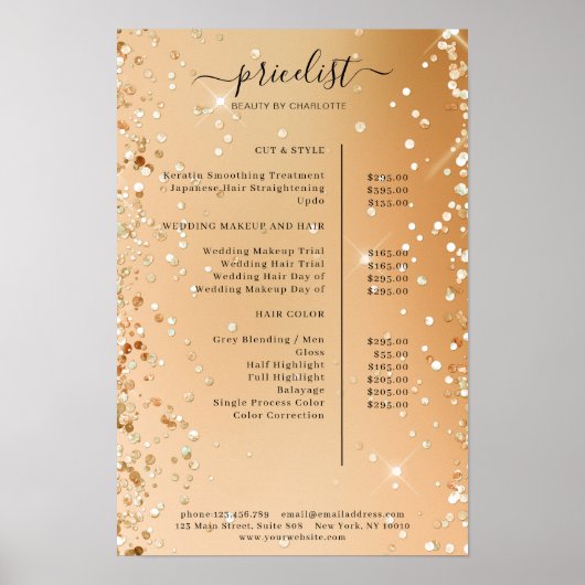 Moderne Glitter Prijslijst Poster (Voorkant)