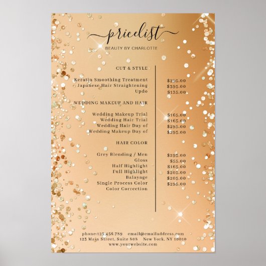Moderne Glitter Prijslijst Poster (Voorkant)