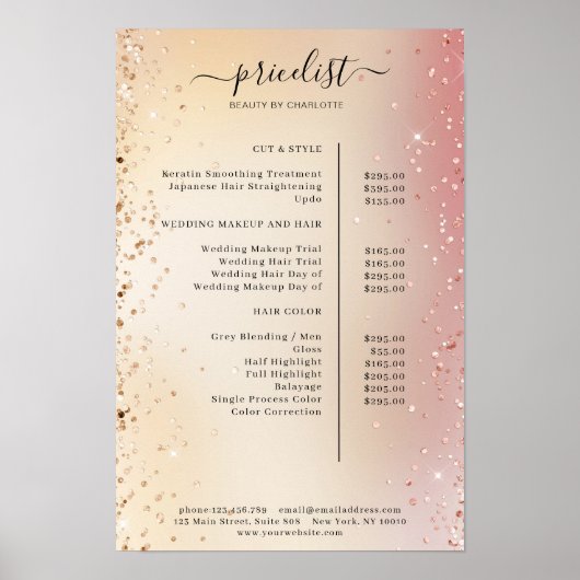Moderne Glitter Prijslijst Poster (Voorkant)