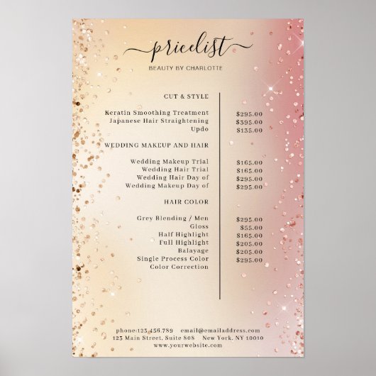 Moderne Glitter Prijslijst Poster (Voorkant)