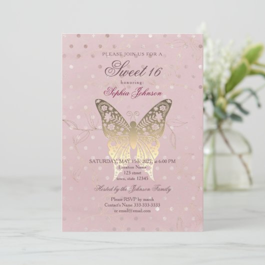Moderne Glitter Roos Gold Sweet 16 zaterdag Kaart (Staand voorkant)