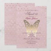 Moderne Glitter Roos Gold Sweet 16 zaterdag Kaart (Voorkant / Achterkant)