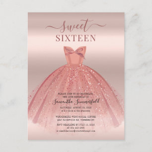 Moderne Glitter Roos Gold Sweet 16 zaterdag Uitnodiging Briefkaart