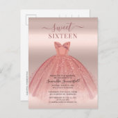 Moderne Glitter Roos Gold Sweet 16 zaterdag Uitnodiging Briefkaart (Voorkant / Achterkant)