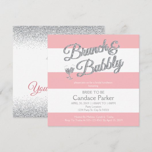 Moderne Glitter, Roze Bruids Douche Uitnodigingen (Voorkant / Achterkant)