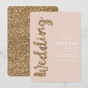 Moderne Glitter Roze Goud Blush Glam Bruiloft Kaart