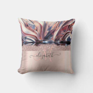 Moderne Glitter Roze Goud Monogram Abstract Kussen