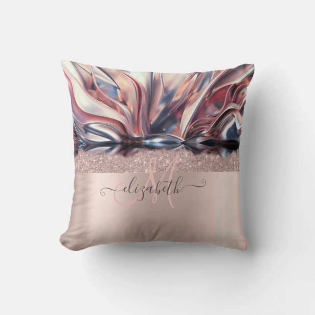 Moderne Glitter Roze Goud Monogram Abstract  Kussen (Voorkant)