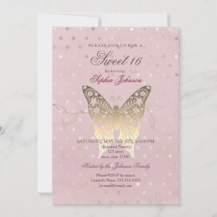 Moderne Glitter Roze Goud Sweet 16 Verjaardag Kaart
