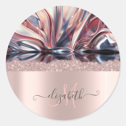 Moderne Glitter Roze Gouden Monogram Abstracte Ronde Sticker (Voorkant)