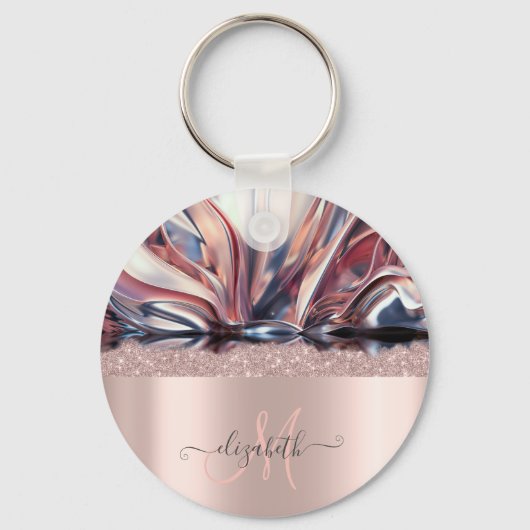 Moderne Glitter Roze Gouden Monogram Abstracte Sleutelhanger (Voorkant)