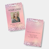 Moderne Glitter Roze Werknemer Foto ID Badge (Front & Back)