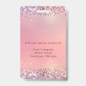 Moderne Glitter Roze Werknemer Foto ID Badge (Back)