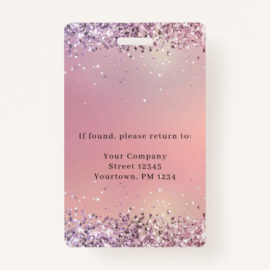Moderne Glitter Roze Werknemer Foto ID Badge (Achterkant)