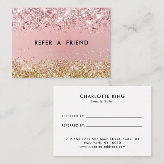 Moderne Glitter Salon Discount Card Kortingskaartje (Voorkant / Achterkant)