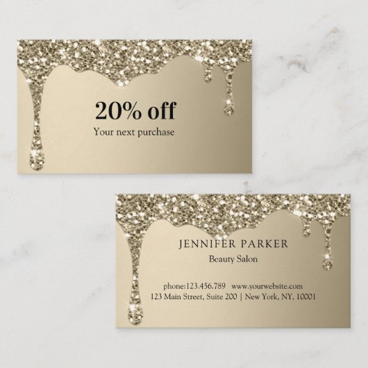 Moderne Glitter Salon Discount Card Visitekaartje (Voorkant / Achterkant)