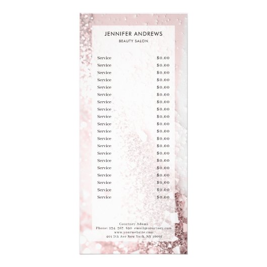 Moderne Glitter Salon Price List Rack Kaart (Voorkant)