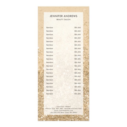 Moderne Glitter Salon Price List Rack Kaart (Voorkant)