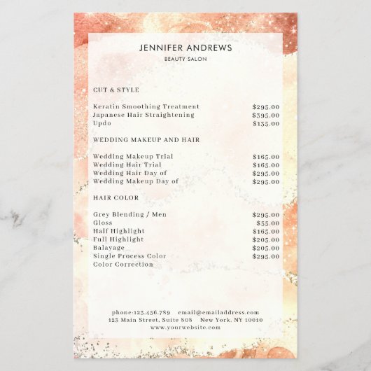 Moderne Glitter Salon Prijslijst Flyer (Voorkant)